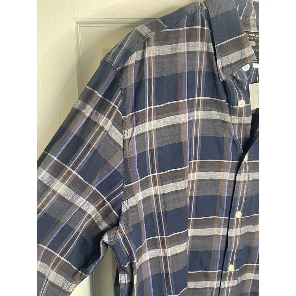 NWT Banana Republic Men's Button Shirt Sz L Organic Cotton Untucked Standard Fit